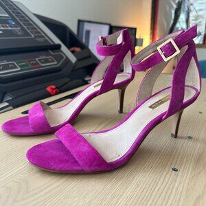 Louise et Cie "Hyacynth" Pink Suede and Leather Ankle-Strap High Heels Size 8.5